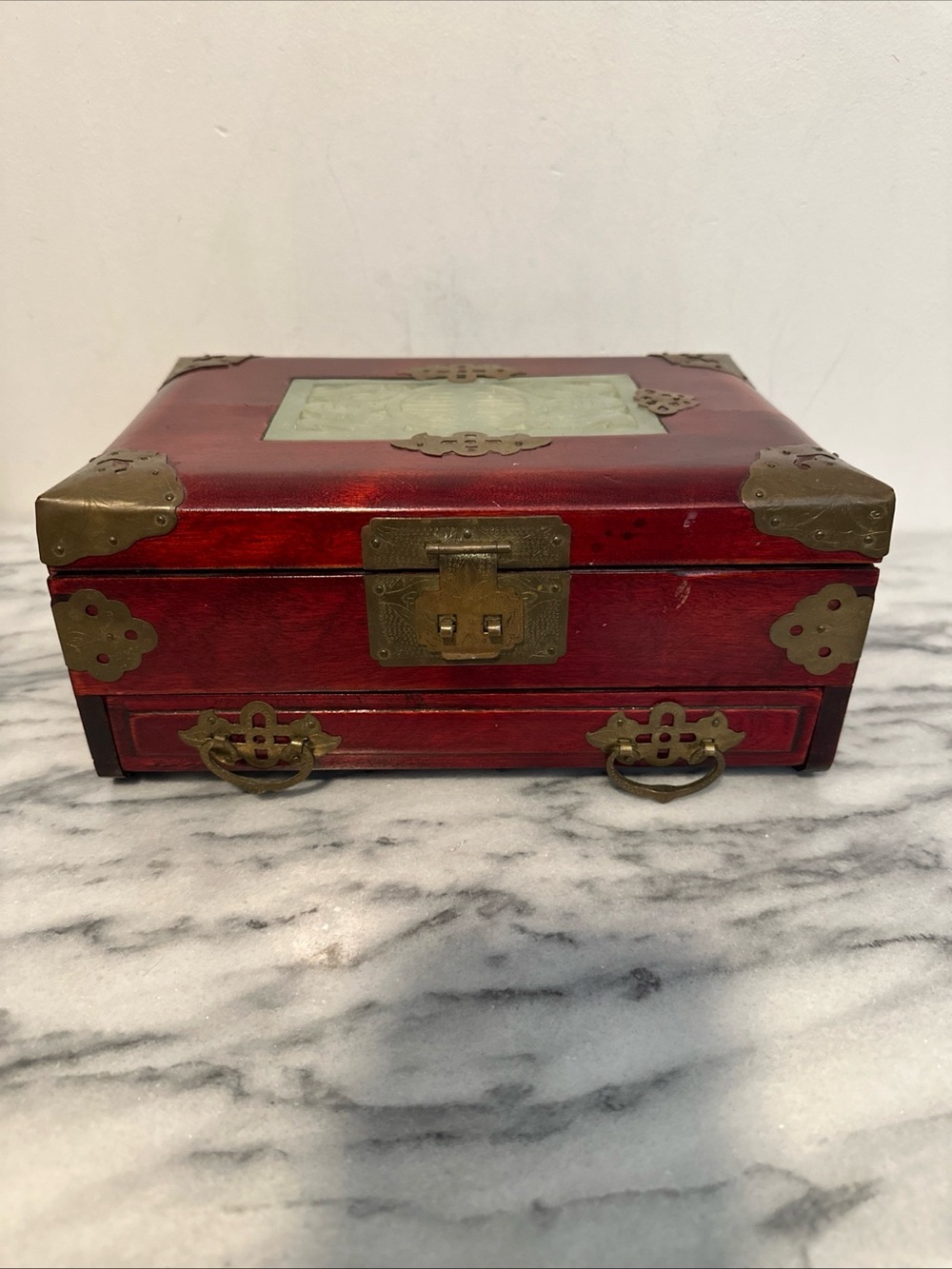 Chinese Solid wood jewelry box with jade accent